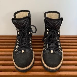 Ganni Edna Shearling Lined Quilted Lace Up Ankle Boots 37